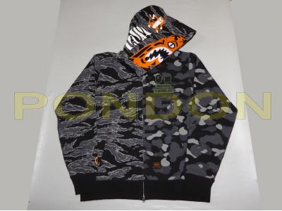 bape x undefeated tiger shark half full zip hoodie black