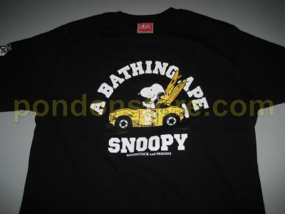 A BATHING APE : bape x snoopy woodstock camo car black tee