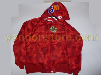 bape shark hoodie red camo